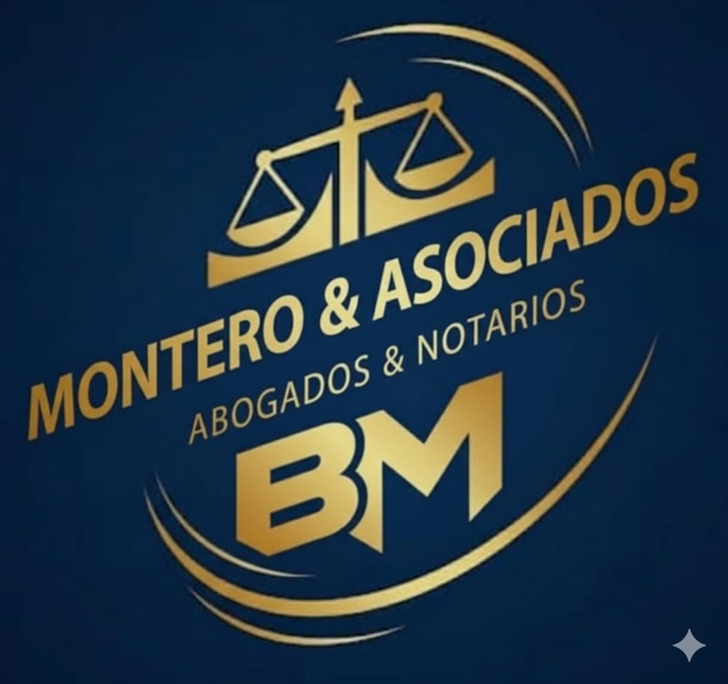Logo Bufete Montero & Asociados: iniciales BM con balanza de la justicia